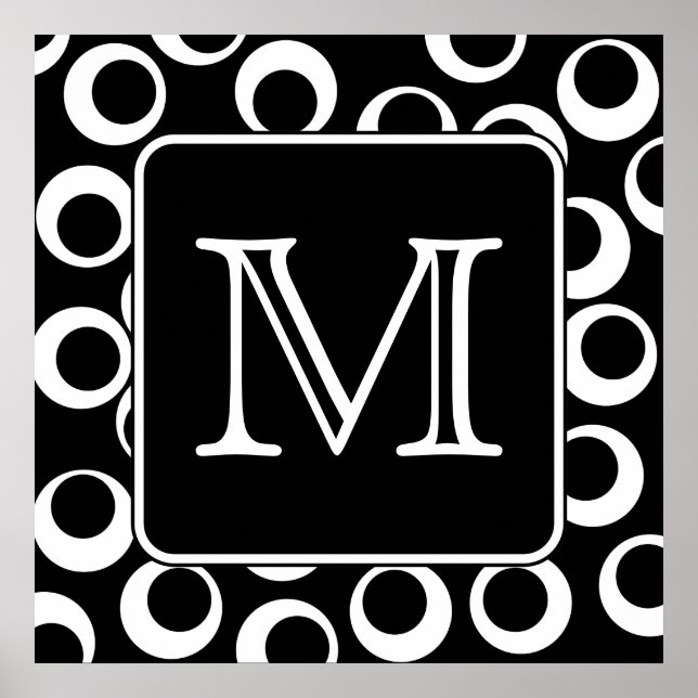 Poster Votre Lettre. Monogramme noir et blanc. Motif amus (Devant)