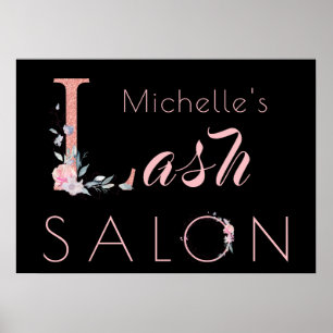 Poster Votre nom lash salon floral parties scintillant ro