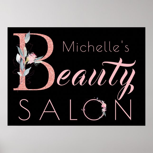 Poster Votre nom salon de beauté parties scintillant fleu (Devant)