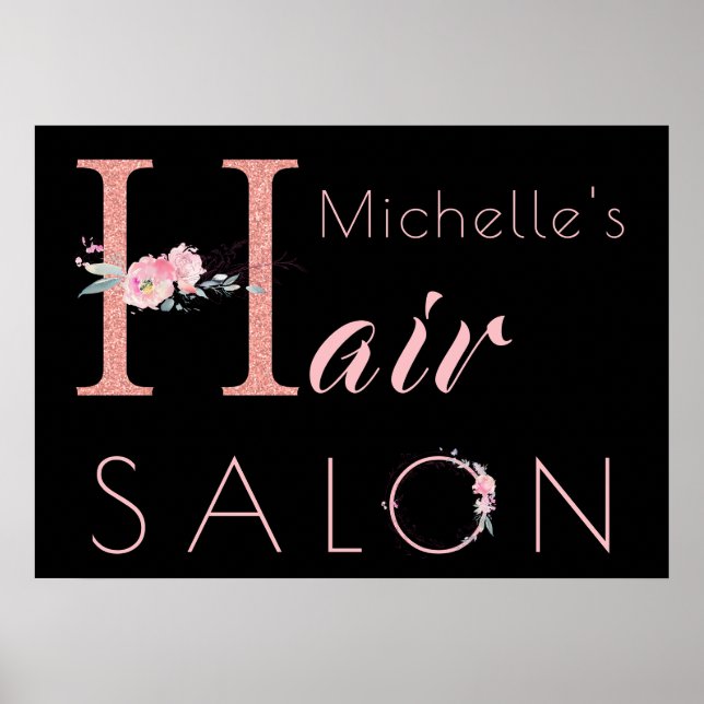 Poster Votre nom salon de coiffure parties scintillant fl (Devant)