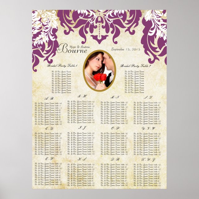 Poster Votre photo Damask Seed Chart Alphabétique (Devant)
