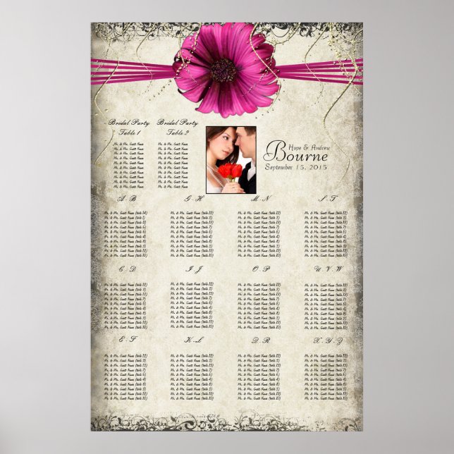 Poster Votre Photo Fuchsia Gerber Daisy Seating Chart (Devant)