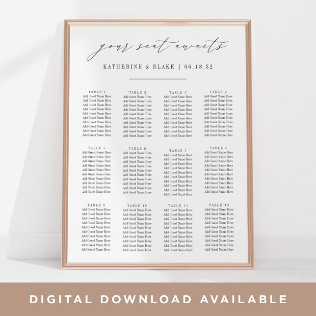 Poster Votre Siège Attend | Graphique de sièges Mariage d (Créateur téléchargé)