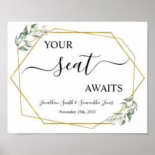 Poster Votre siège attend votre mariage réception verdure