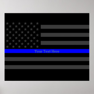 Poster Votre texte Légère Ligne Bleue Élégant Drapeau amé
