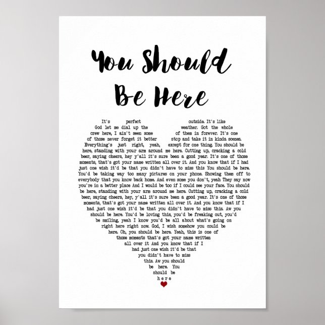 Poster Vous Devriez Être Ici Chanson De Coeur Lyrique Mur (Devant)
