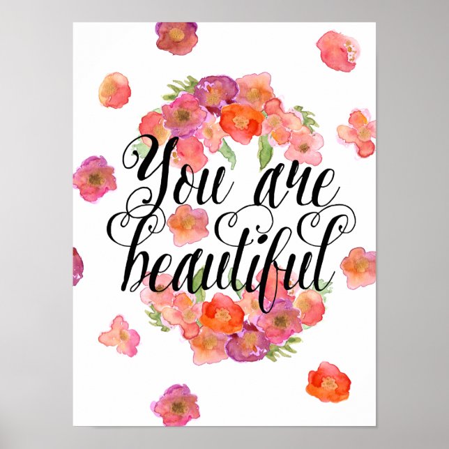 Poster Vous êtes Belle aquarelle Floral (Devant)