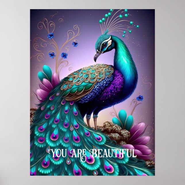 Poster Vous Êtes Belle Peacock Citation Inspirationnelle (Devant)