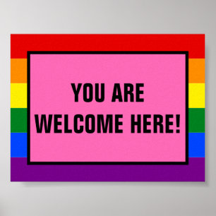 Poster Vous Êtes Les Bienvenus Ici Client LGBTQ Rainbow P