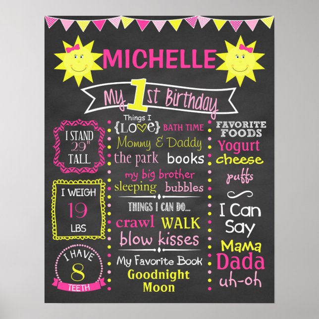 Poster Vous Êtes Mon Sunshine Premier Birthday Chalkboard (Devant)