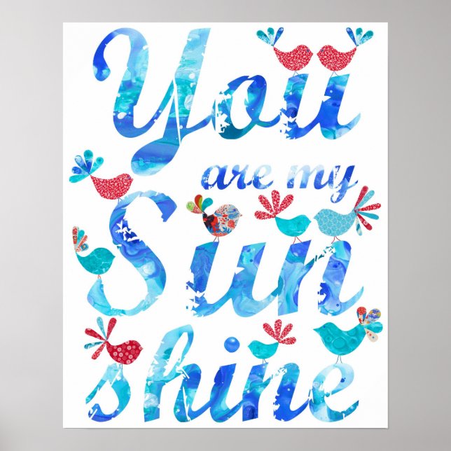 Poster Vous êtes My Sunshine Print Rouge Blanc et Bleu (Devant)