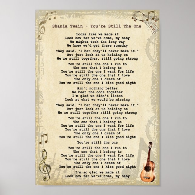 Poster Vous êtes toujours The One Song Lyric Guitar Print (Devant)