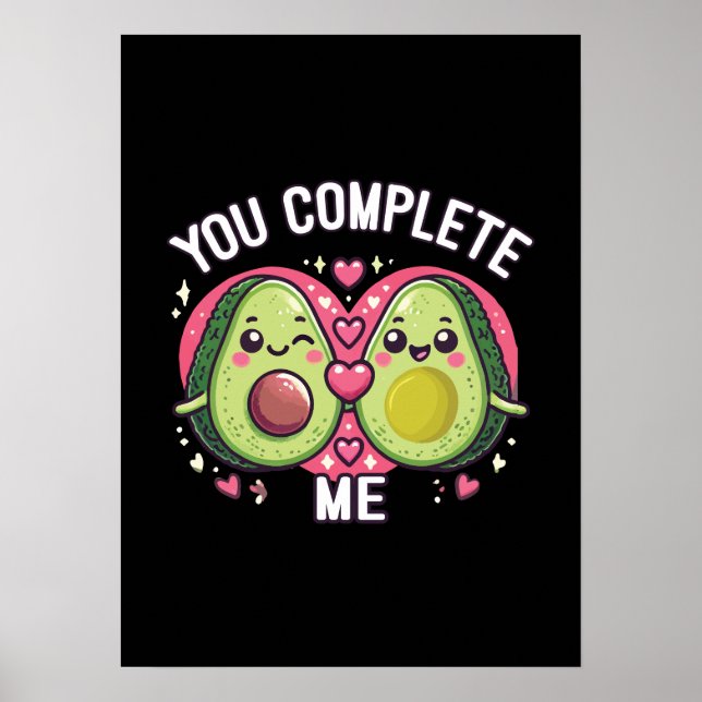 Poster Vous Me Complétez - Cute Avocado Couple (Devant)