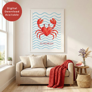 Poster Vous Pincez Mon Cœur Aquarelle Crabe Rouge Saint V