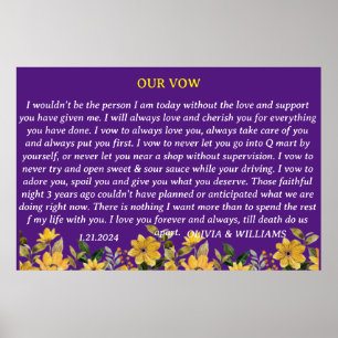 Poster VOW mariage JE FAIS MODERNE EN PURPLE AVEC FLEURS