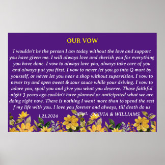 Poster VOW mariage JE FAIS MODERNE EN PURPLE AVEC FLEURS