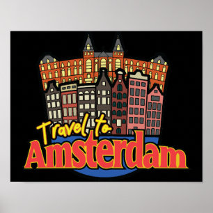 Poster Voyage à Amsterdam Pays-Bas Vintage 
