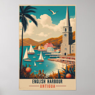 Poster Voyage à Antigua English Harbor années 1960