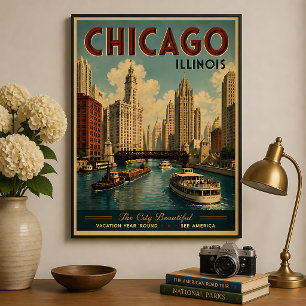 Poster Voyage à Chicago Illinois Vintage