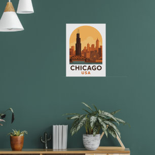 Poster Voyage à Chicago USA - Ciel de la ville rétro