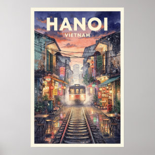 Poster Voyage à Hanoi Vietnam Vintage