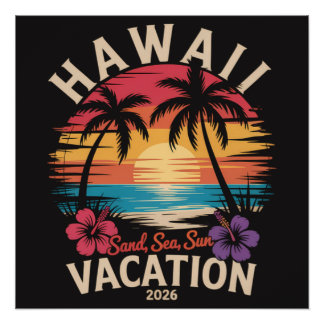 Poster Voyage à Hawaï 2026 Vacances d'été Plage