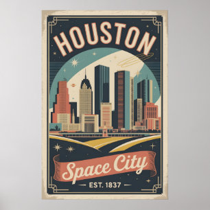Poster Voyage à Houston Texas Space City Rétro