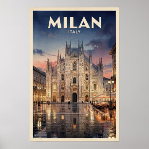 Poster Voyage à Milan Italie Vintage