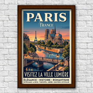 Poster Voyage à Paris, France années 1960