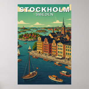Poster Voyage à Stockholm en Suède sur le front de mer