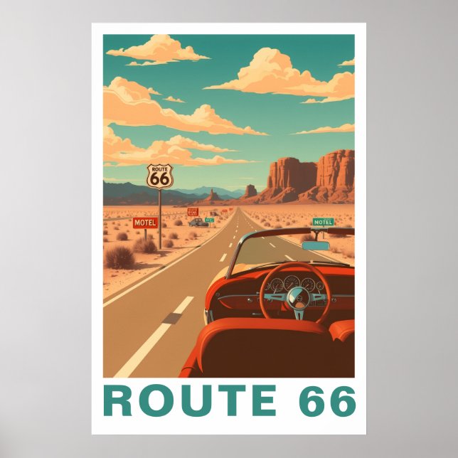 Poster Voyage Artistique sur la Route 66 Classique (Devant)