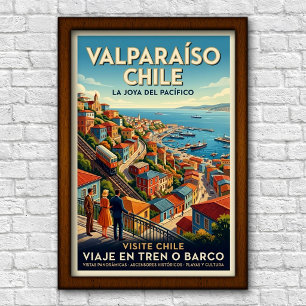 Poster Voyage au Chili des années 1960 à Valparaíso