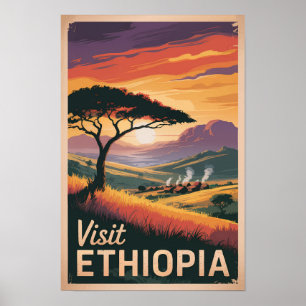 Poster Voyage au coucher du soleil en Éthiopie Art Vintag