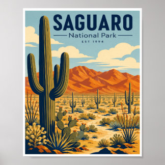 Poster Voyage au Parc National de Saguaro Vintage