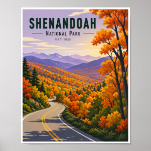 Poster Voyage au Parc National de Shenandoah Vintage