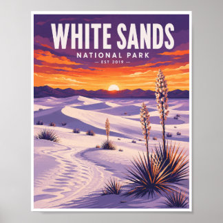 Poster Voyage au White Sands National Park à l'ancienne