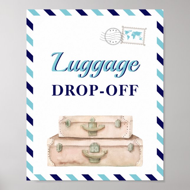 Poster Voyage Avion Bleu Marine Bagages Cartes Cadeaux Ta (Devant)