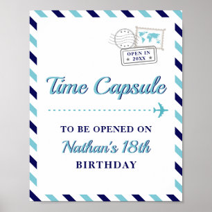 Poster Voyage Avion Temps Capsule Baby Boy 1er Anniversai