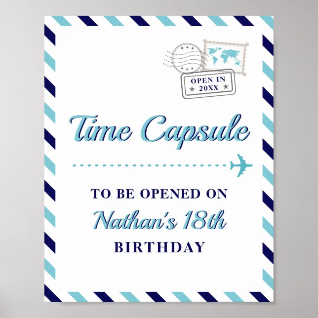 Poster Voyage Avion Temps Capsule Baby Boy 1er Anniversai (Devant)