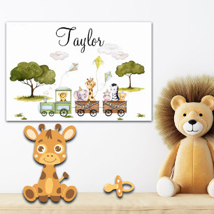 Poster Voyage d'animaux de jungle de bébé mignon en train