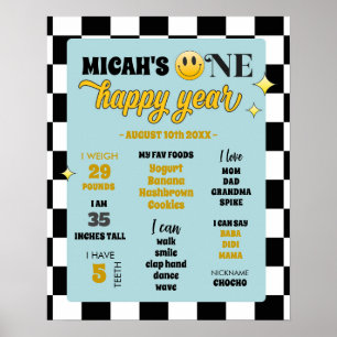 Poster Voyage d'anniversaire Retro One Happy Dude First B