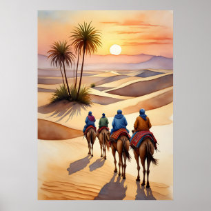 Poster Voyage dans le désert au coucher du soleil - Carav
