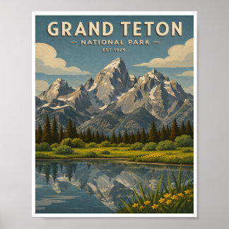 Poster Voyage dans le Parc national de Grand Teton de sty