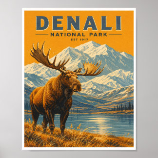 Poster Voyage dans le Parc National Denali Vintage