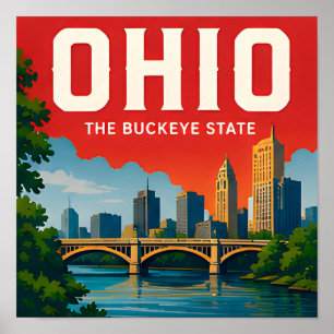 Poster Voyage dans l'Ohio Cleveland Columbus Cincinnati M
