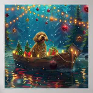 Poster Voyage de fête de Noël de Goldendoodle