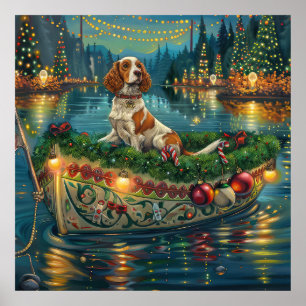 Poster Voyage de fête de Noël de l'épagneul breton