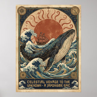 Poster Voyage de la Baleine Céleste Japonisme Épique Art 