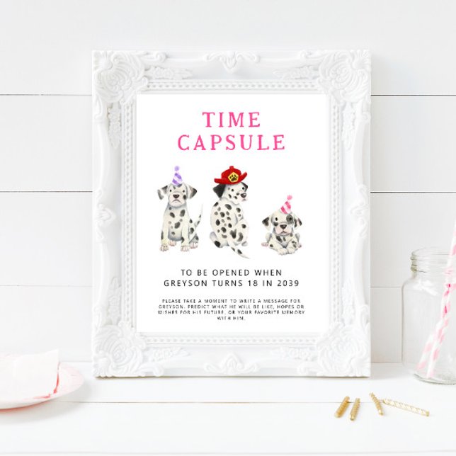 Poster Voyage de temps Capsule pompier rose fête d'annive (Créateur téléchargé)