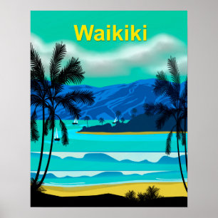 Poster Voyage de Waikiki Hawaii